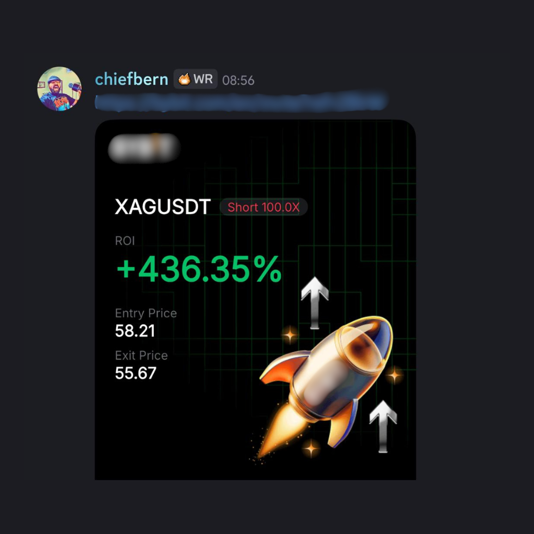 Trader chiefbern's XAGUSDT short: +436.35% ROI at 100x leverage