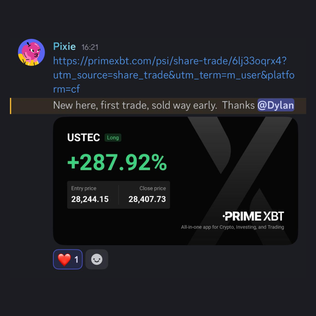 Trader Pixie's first trade on Toobit: USTEC long closed +287.92%